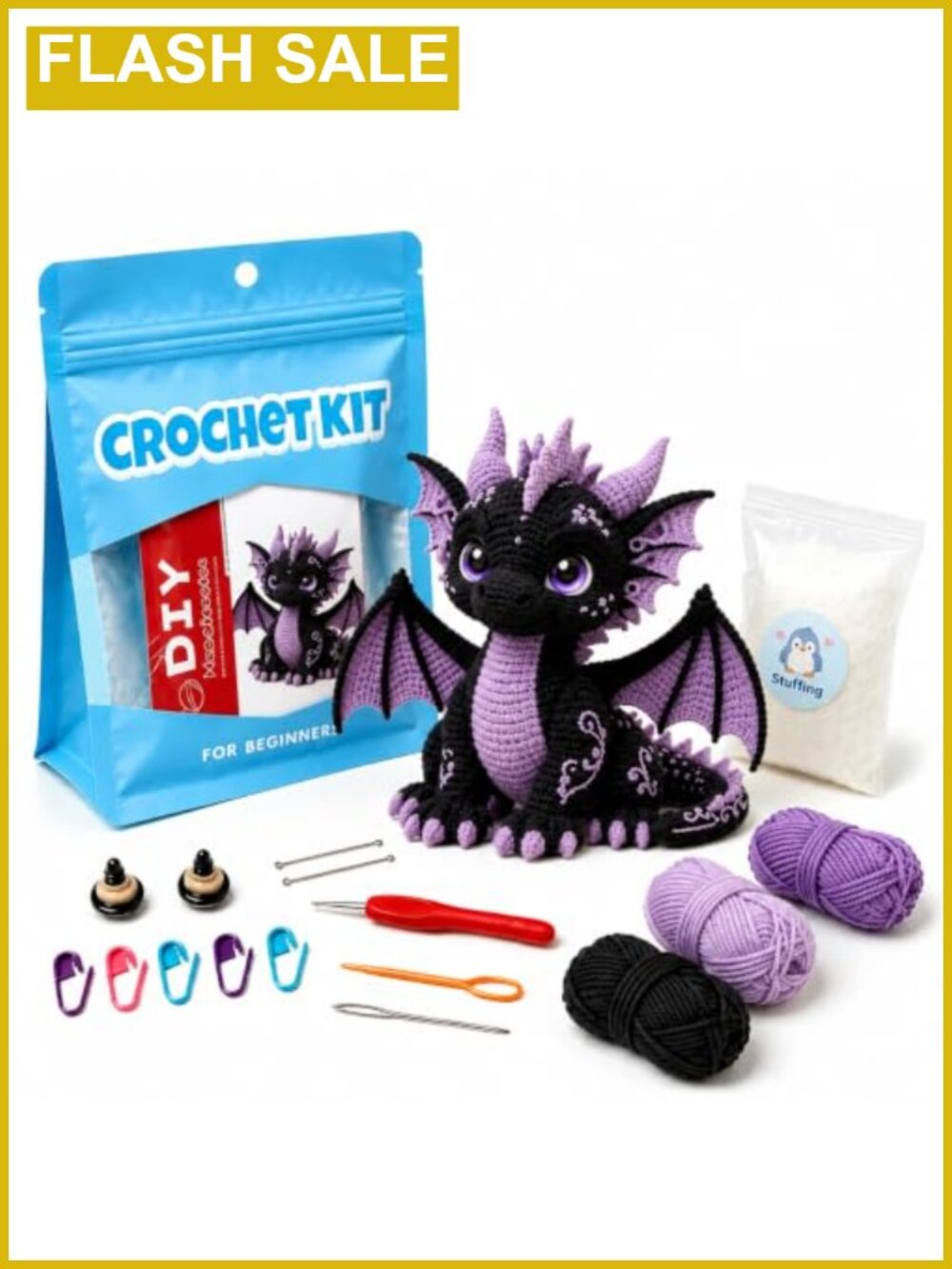 Amigurumi Crochet Kit Beginner DIY Dragon Craft Complete Supplies Instructions